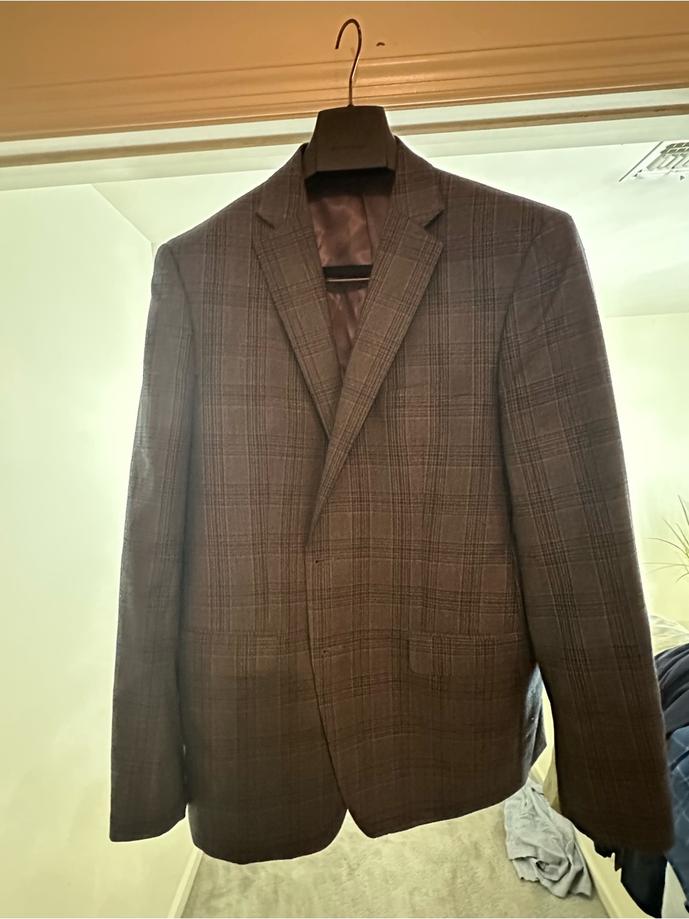 Men's Grey Plaid Notch-Lapel Blazer